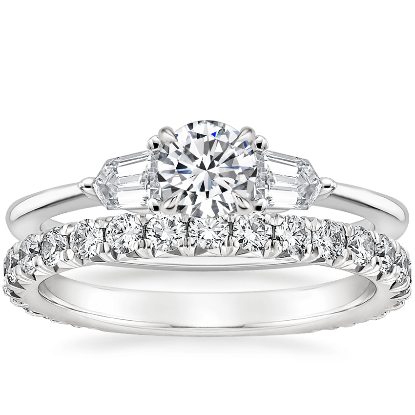 18K White Gold Bullet Shape Three Stone Diamond Ring with Luxe Sienna Diamond Ring 5 8 ct. tw. Brilliant Earth